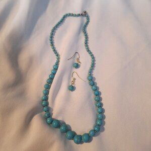 Artisan Graduated Reconstituted Turquoise Beaded Necklace and Earring Set